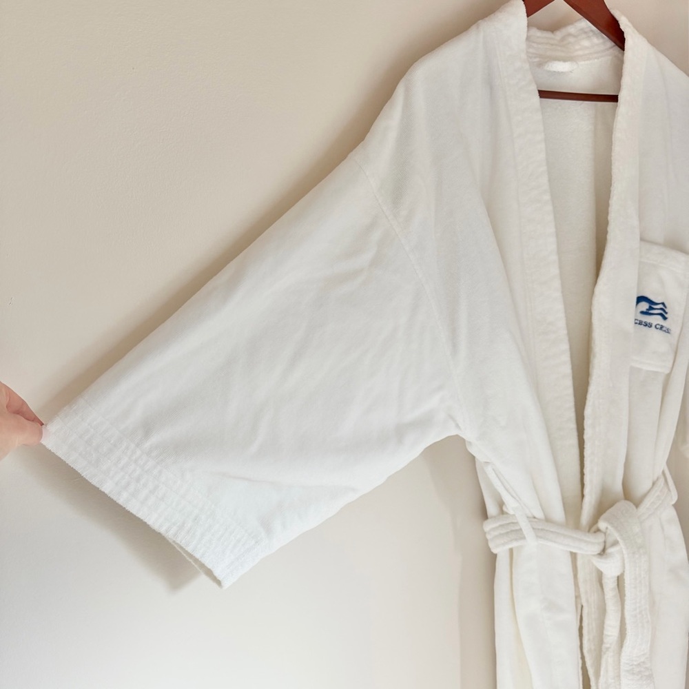 Princess Cruises Long Robe Tie Belt Cotton One Size Embroidered White Comfy - Picture 5 of 12